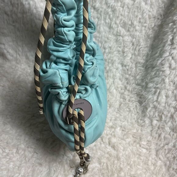 Cromia leather Blue shoulder bag Khaki & brown accent silver tone chain charms - Picture 9 of 16